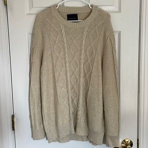 American Eagle Men’s Cable Crew-Neck Sweater, Cream, size L